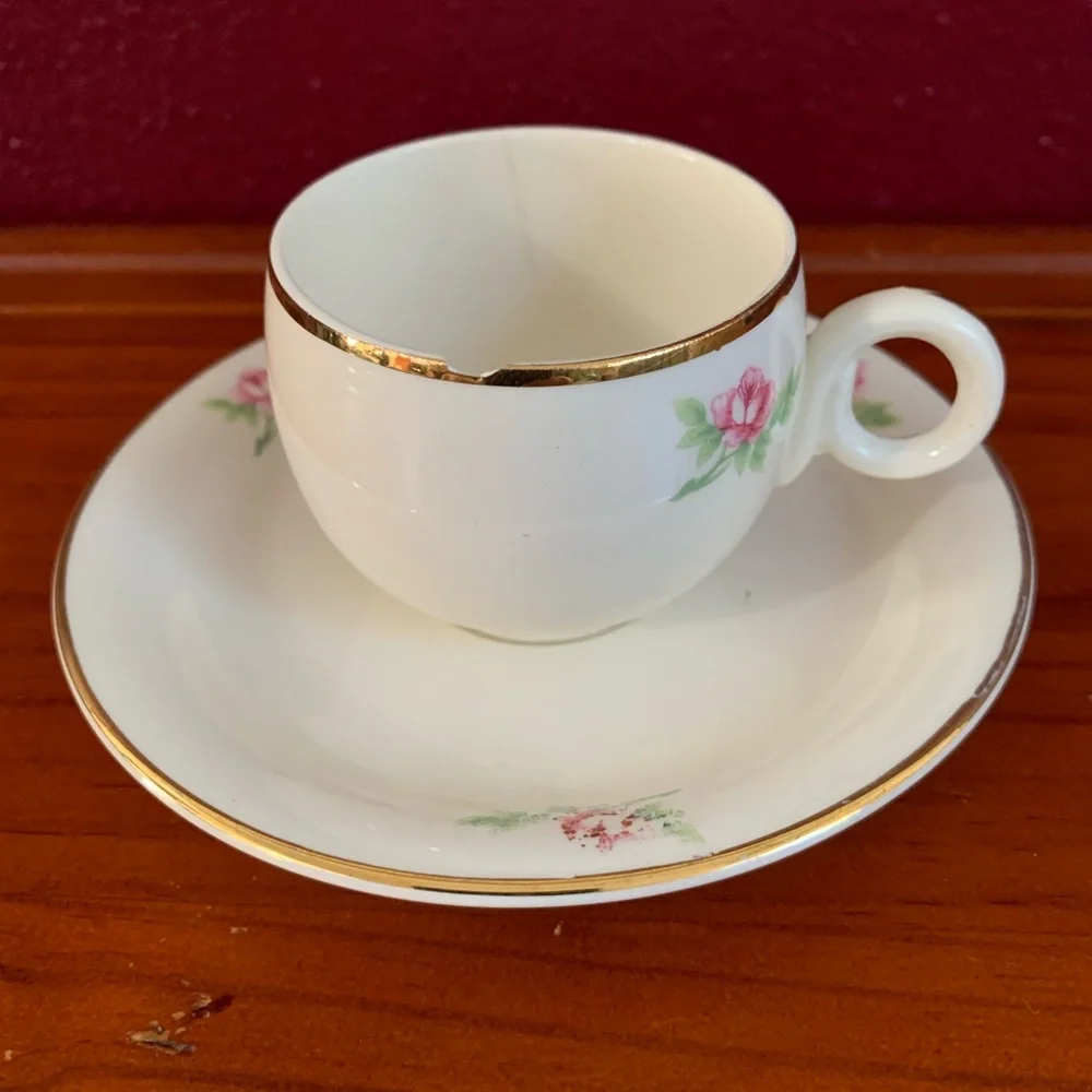 Vintage Homer Laughlin Demitasse Set Eggshell Swing Shape Pink Rose 1940s U.S.A. - Picture 1 of 4